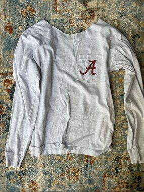 University of Alabama Light Gray Long-Sleeve Pocket Sweater with Crimson 'A'